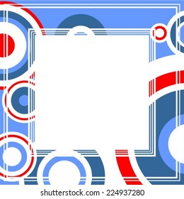 Abstract Border With Blue And Red Circles On A Blue Background.