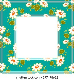 Abstract border chamomile pattern on a blue background.