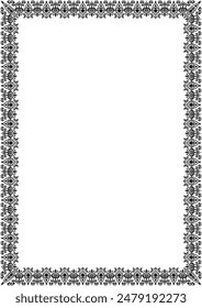 Abstrakte Grenze Ethnischer Stamm. Für A4-Papier. Vertikal. Schwarzer Vintage-Rahmen.