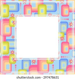 Abstract border with geometric blue and pink pattern.