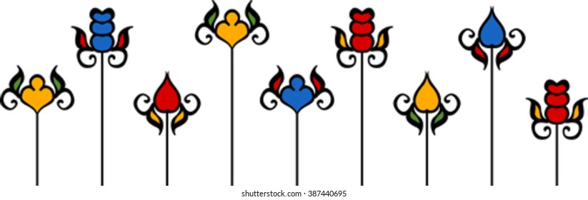 Abstract border with graphic flowers
