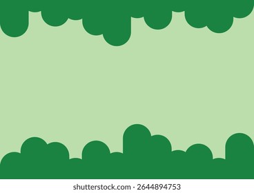 Un borde abstracto de Formas de cúpula de silueta verde que recubren el borde superior e inferior de la página con un fondo azul claro.