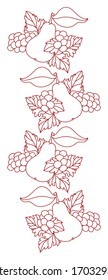 Abstract border with pears and grapes. Vector. Black and white.
