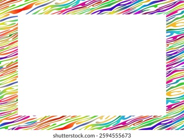 Abstract border of rainbow colored curved lines. Border with colorful abstract motif