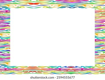 Abstract border of rainbow colored curved lines. Border with colorful abstract motif
