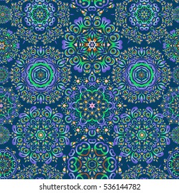 Abstract border. Vector Christmas snowflakes with doodles and dots on blue background. Winter boarder. Vector pattern, seamless, Christmas background.