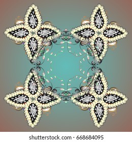 Abstract border. Vector Christmas snowflakes with doodles and dots on colorfil background. Winter boarder. Vector pattern, ornamental, Christmas background.