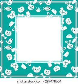 Abstract border with white animal silhouettes on a blue background.