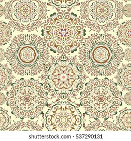 Abstract border. Winter boarder. Vector pattern, seamless, Christmas background. Vector Christmas snowflakes with doodles and dots on yellow background.