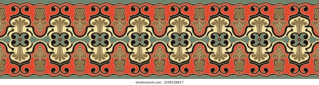 Abstract borders for seamless fabric patterns and carpet components