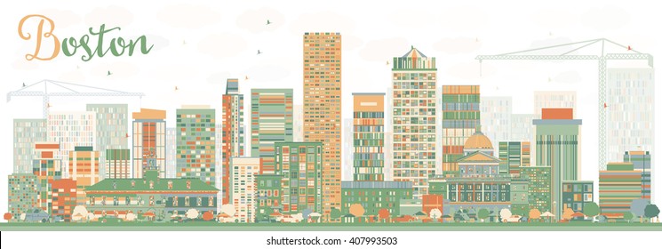 Abstract Boston Skyline with Color Buildings. Vector Illustration. Business Travel and Tourism Concept with Modern Buildings. Image for Presentation Banner Placard and Web Site.