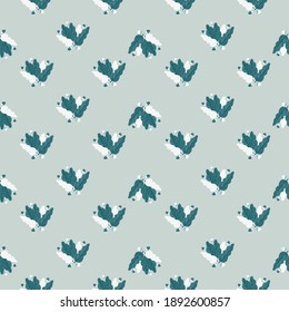 Abstract botanic seamless pattern with blue bright leaf ornament. Pastel background. Graphic design for wrapping paper and fabric textures. Vector Illustration.