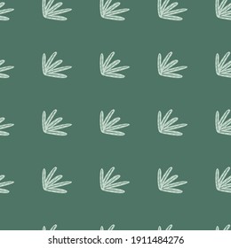 Resumen de un patrón sin fisuras botánico en tonos pastel con un simple ornamento folicular. Fondo verde. Fondo decorativo para el diseño de tejidos, impresión textil, envoltura, cubierta. Ilustración del vector
