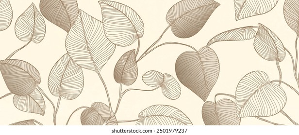 Abstractas fondo de arte botánico con hojas exóticas dibujadas a mano en estilo de línea. Anuncio de Vector para Fondo de pantalla, textil, cartel, cubierta, saludos, postal, interior.