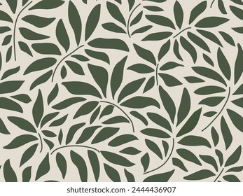 Abstract botanical art background. Natural hand drawn pattern design with leaves branch collage. Simple contemporary style illustrated design for fabric, print, cover, banner, wallpaper.