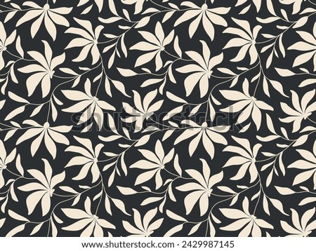 Abstract botanical art background. Natural hand drawn pattern design with leaves branch collage. Simple contemporary style illustrated design for fabric, print, cover, banner, wallpaper.