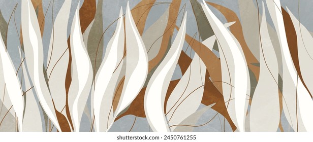 Abstractas fondo de arte botánico con hojas de plantas con textura de acuarela. Anuncio con plantas tropicales y exóticas para Fondo de pantalla, decoración, estampado, textil, póster, diseño de interiores.