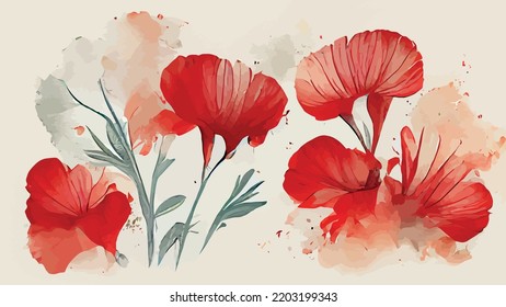 abstract botanical art background red poppy flowers