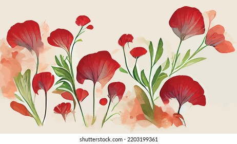 abstract botanical art background red poppy flowers