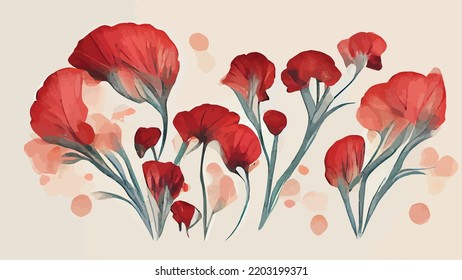 abstract botanical art background red poppy flowers