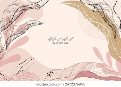 Abstractas fondo de arte botánico con hojas de palma tropical en estilo de arte de línea. Temporada de verano o concepto natural. Decoración moderna de hoja de planta dibujada a mano y forma tropical.