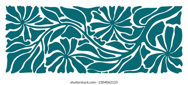 Abstract botanical art background vector. Natural hand drawn pattern design with green flower, branches. Simple contemporary style illustrated Design for fabric, print, cover, banner, wallpaper.