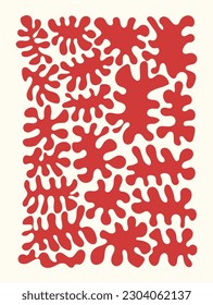 Abstract botanical art background vector. Natural hand drawn pattern design with red coral, branches. Simple contemporary style illustrated Design for fabric, print, cover, banner, wallpaper.