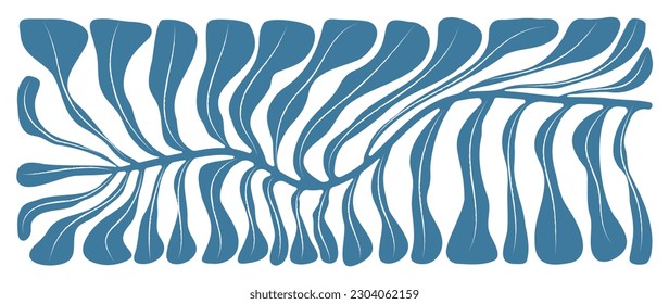 Abstract botanical art background vector. Natural hand drawn pattern design with blue leaves, branches. Simple contemporary style illustrated Design for fabric, print, cover, banner, wallpaper.
