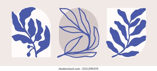 Abstract botanical art background vector. Natural hand drawn pattern design with leaves, branch. Simple contemporary style illustrated Design for fabric, print, cover, banner, wallpaper.