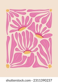 Abstract botanical art background vector. Natural hand drawn pattern design with pink flower. Simple contemporary style illustrated Design for fabric, print, cover, banner, wallpaper.