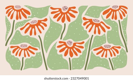 Resumen del vector de fondo del arte botánico. Diseño de patrones naturales dibujados a mano con flores, hojas, ramas. Estilo contemporáneo simple ilustrado Diseño para tela, impresión, cubierta, banner, papel pintado.
