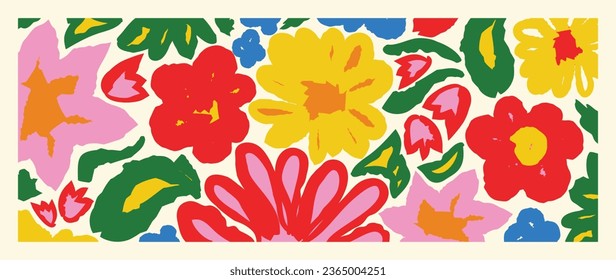 Abstract botanical art background vector. Natural hand drawn pattern design with leaves branch, flower. Simple contemporary style illustrated Design for fabric, print, cover, banner, wallpaper.