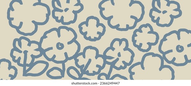 Abstract botanical art background vector. Natural hand drawn pattern design with blue flower. Simple contemporary style illustrated Design for fabric, print, cover, banner, wallpaper.