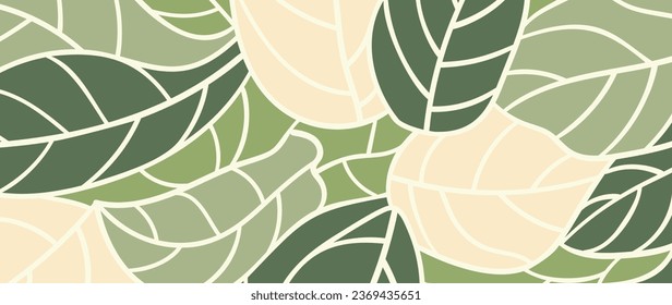 Abstract botanical art background vector. Natural hand drawn pattern design with leaves branch. Simple contemporary style illustrated Design for fabric, print, cover, banner, wallpaper.