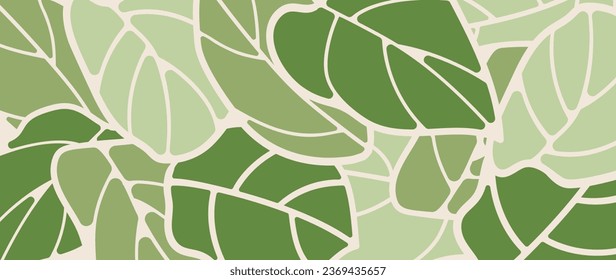 Abstract botanical art background vector. Natural hand drawn pattern design with leaves branch. Simple contemporary style illustrated Design for fabric, print, cover, banner, wallpaper.