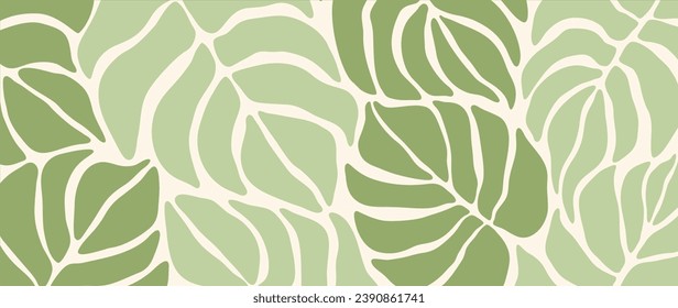 Abstract botanical art background vector. Natural hand drawn pattern design with leaves branch. Simple contemporary style illustrated Design for fabric, print, cover, banner, wallpaper.