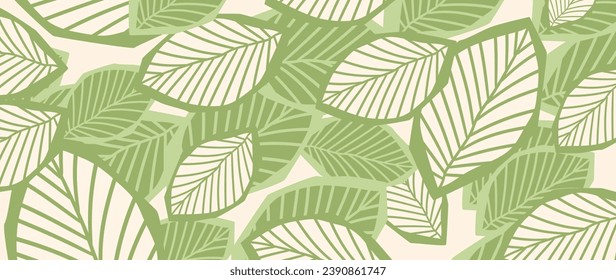 Abstract botanical art background vector. Natural hand drawn pattern design with leaves branch. Simple contemporary style illustrated Design for fabric, print, cover, banner, wallpaper.