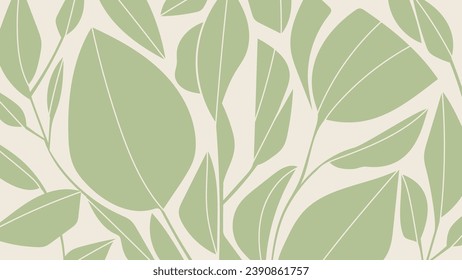 Abstract botanical art background vector. Natural hand drawn pattern design with leaves branch. Simple contemporary style illustrated Design for fabric, print, cover, banner, wallpaper.