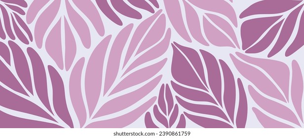 Abstract botanical art background vector. Natural hand drawn pattern design with leaves branch. Simple contemporary style illustrated Design for fabric, print, cover, banner, wallpaper.