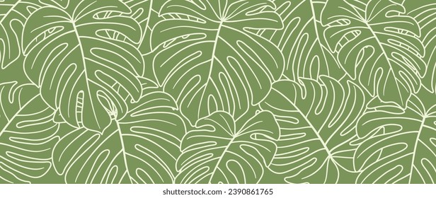 Abstract botanical art background vector. Natural hand drawn pattern design with leaves branch. Simple contemporary style illustrated Design for fabric, print, cover, banner, wallpaper.