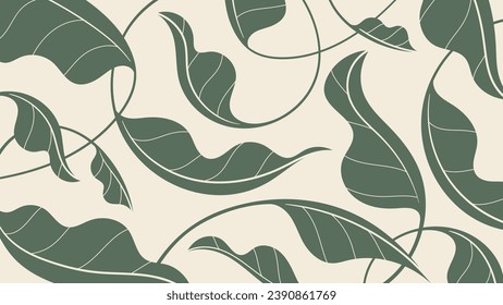 Abstract botanical art background vector. Natural hand drawn pattern design with leaves branch. Simple contemporary style illustrated Design for fabric, print, cover, banner, wallpaper.