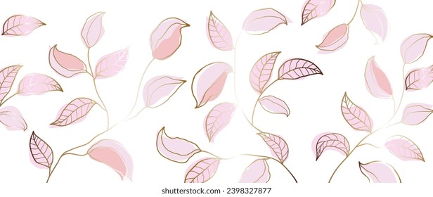 Abstract botanical art background vector. Luxurious wallpaper in a minimalist style with golden lines of flowers and botanical leaves, organic shapes. Vector background for banner, poster, web