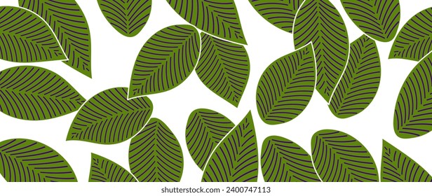 Abstract botanical art background vector. Boho foliage, botanical tropical leaves and floral pattern for home decor, wall art, fabric, banner.