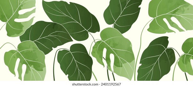 Resumen del vector de fondo del arte botánico. Patrón natural de hojas dibujadas a mano. Diseño sencillo y moderno, para tela, impresión, cubierta, banner, papel pintado.