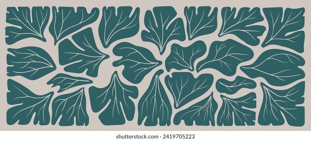 Abstract botanical art background vector. Natural hand drawn pattern design with leaves branch. Simple contemporary style illustrated Design for fabric, print, cover, banner, wallpaper.