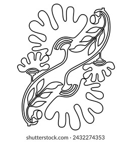 Abstrakter botanischer Kunsthintergrund-Vektor. Natürliches handgezeichnetes Muster-Design mit grüner Blume, Zweigen. Einfache zeitgenössische Stil illustriert Design für Stoff, Druck, Abdeckung, Banner, Tapete.Vektor