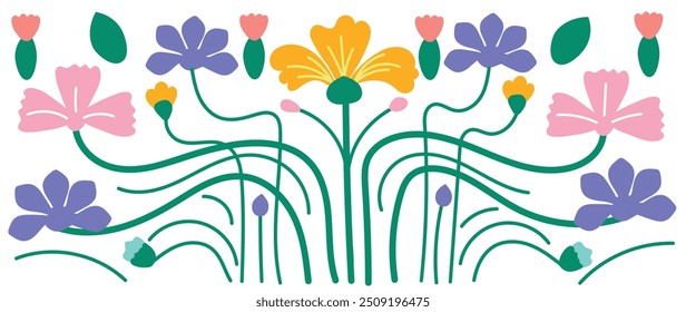 Vetor de fundo de arte botânica abstrata. Desenhado à mão natural projeto padrão com flor, ramo de folhas. Simples contemporâneo ilustrado Design para tecido, impressão, tampa, banner, papel de parede.