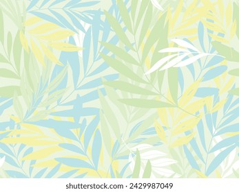 Abstract botanical art green background vector. Natural hand drawn pattern design with leaves branch collage. Design for fabric, print, cover, banner, wallpaper.
