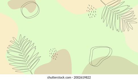 Abstract botanical art, vector background. Wallpaper with monstera leaves in pastel colors. Social media banner template with minimal abstract composition in modern style