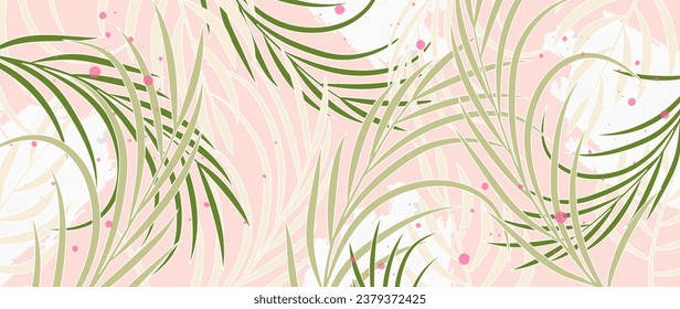 Abstract botanical art vector. Botanical leaves and tropics with vibrant watercolor texture, modern botanical floral pattern for banners, wall art, prints and fabrics.	